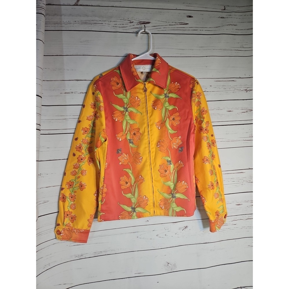 St John Sport Womens Jacket SZ Small Orange Butterfly Floral